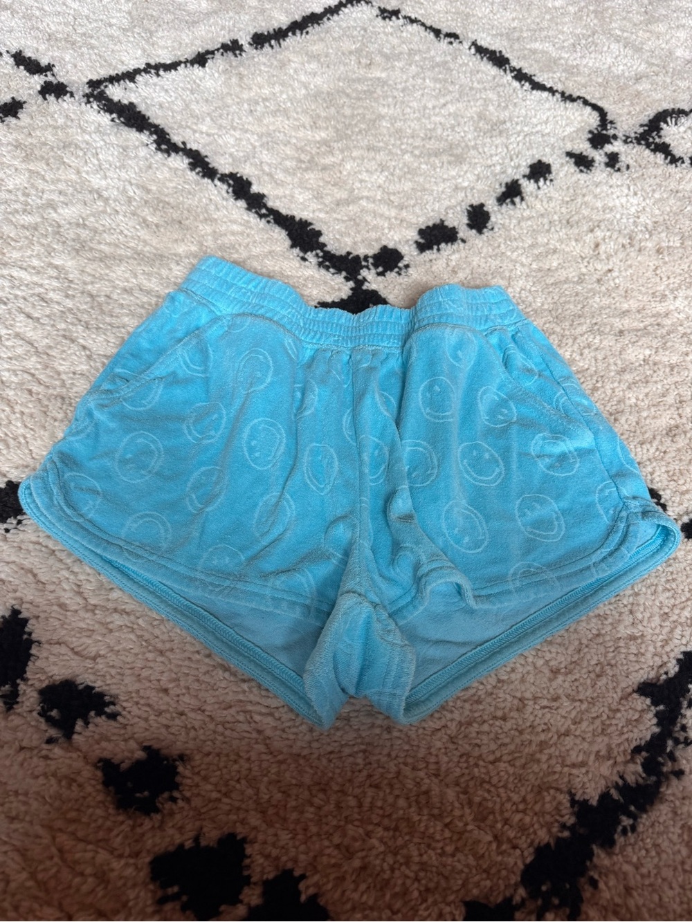 aerie Light Blue Terry Smiley Face Shorts